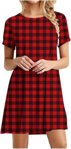 2025 Womens Summer Dress Floral Printed Short Sleeve A-Line Casual Dresses Fashion Pleated Office Dress