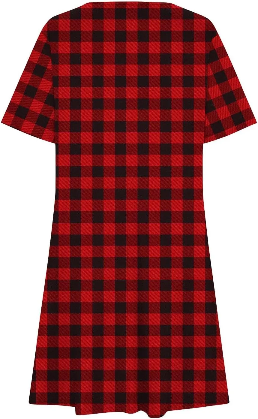 2025 Womens Summer Dress Floral Printed Short Sleeve A-Line Casual Dresses Fashion Pleated Office Dress