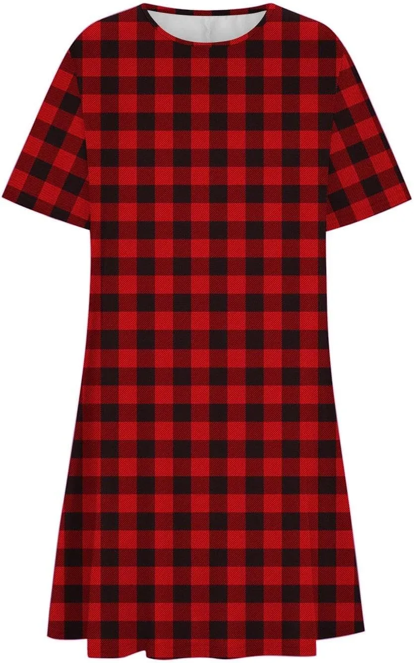 2025 Womens Summer Dress Floral Printed Short Sleeve A-Line Casual Dresses Fashion Pleated Office Dress