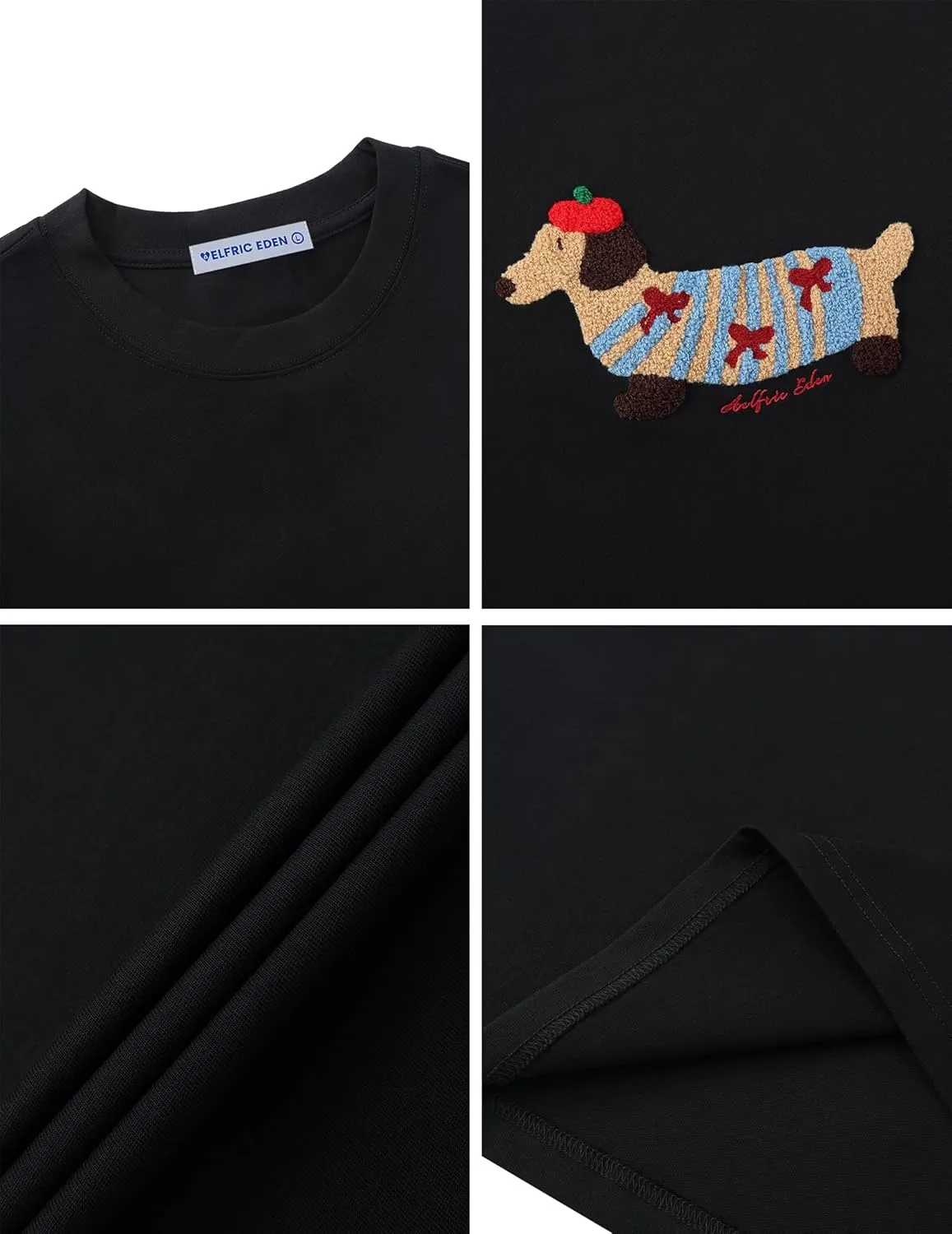 Aelfric Eden Mens Oversized Graphic Tees Dog Embroidery Casual Women Tshirts Short Sleeve Top Cotton Cute Tee Shirt