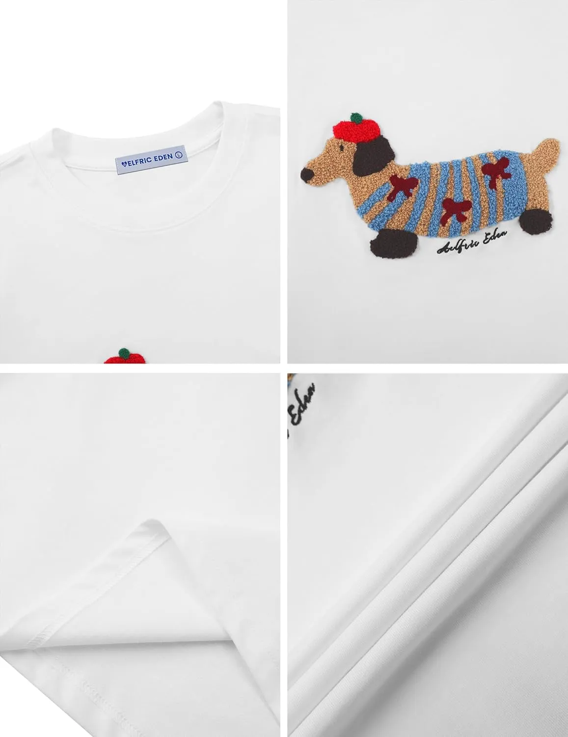 Aelfric Eden Mens Oversized Graphic Tees Dog Embroidery Casual Women Tshirts Short Sleeve Top Cotton Cute Tee Shirt