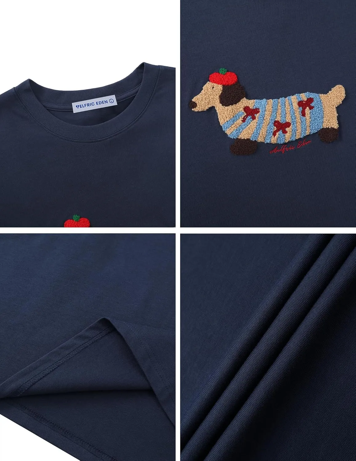 Aelfric Eden Mens Oversized Graphic Tees Dog Embroidery Casual Women Tshirts Short Sleeve Top Cotton Cute Tee Shirt