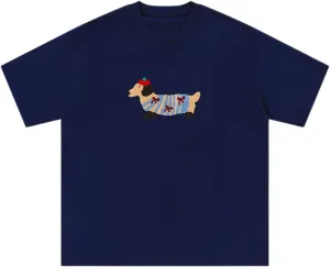 Aelfric Eden Mens Oversized Graphic Tees Dog Embroidery Casual Women Tshirts Short Sleeve Top Cotton Cute Tee Shirt