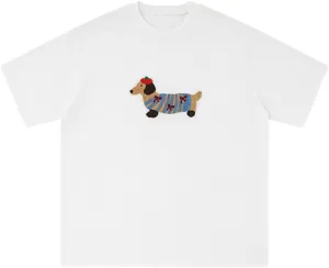 Aelfric Eden Mens Oversized Graphic Tees Dog Embroidery Casual Women Tshirts Short Sleeve Top Cotton Cute Tee Shirt