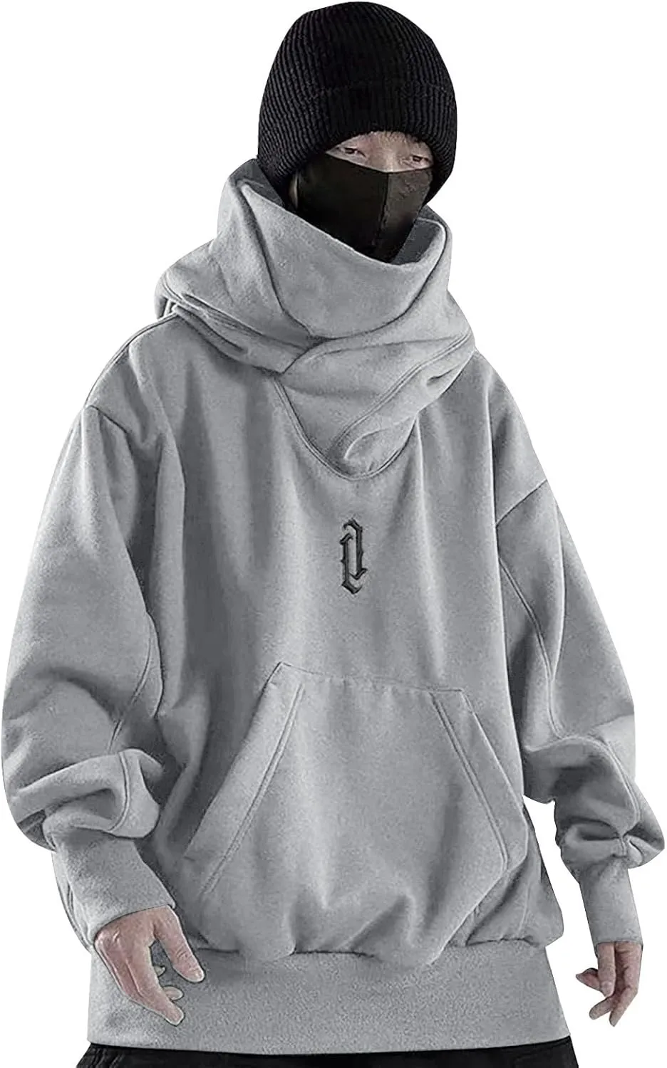 Alalaso Ninja Hoodie Men Double Neckline Cotton Pullover Windproof Warm Japanese Assassin-Style Sweatshirt for Men and Women