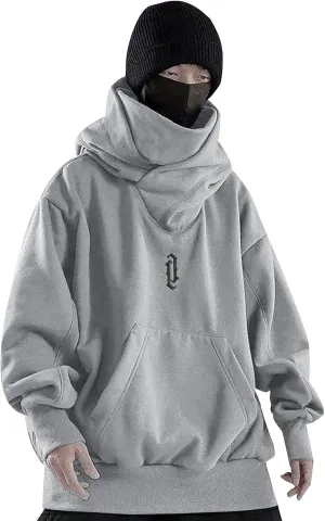 Alalaso Ninja Hoodie Men Double Neckline Cotton Pullover Windproof Warm Japanese Assassin-Style Sweatshirt for Men and Women
