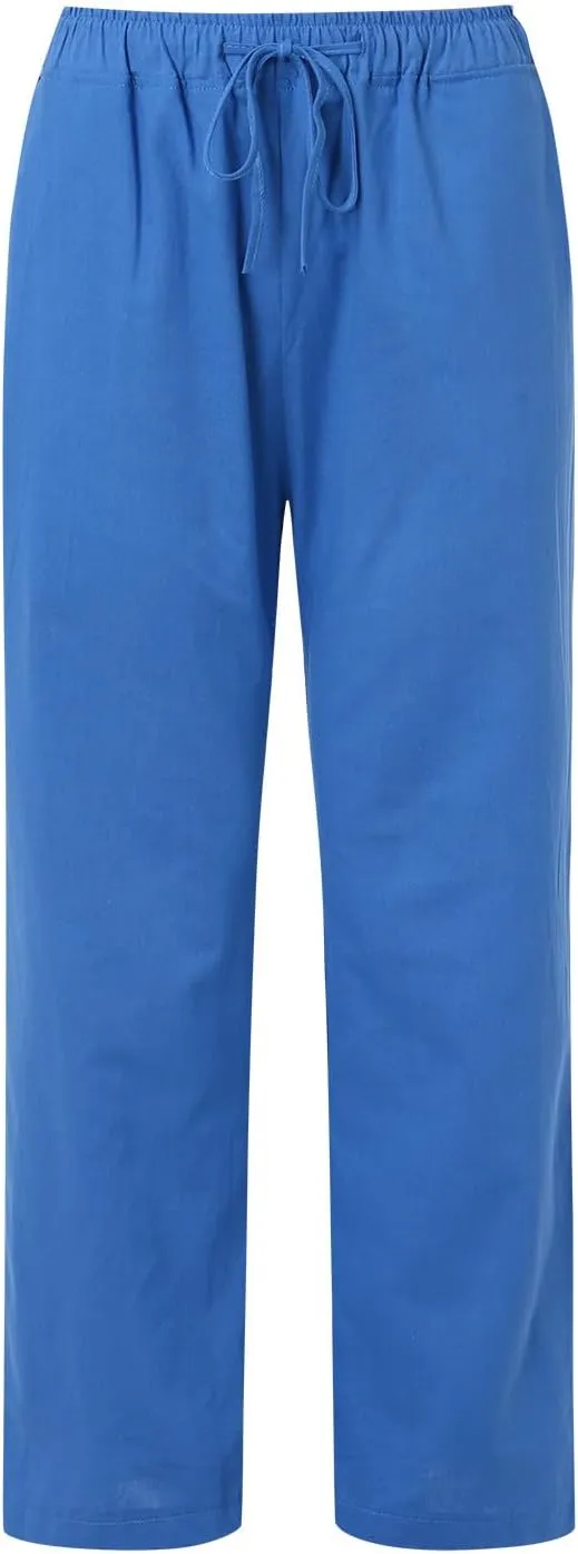 Aniwyn Cotton Linen Pants for Women Loose Fit Summer Wide Leg Casual Loose Drawstring High Waist Palazzo Trousers with Pocket