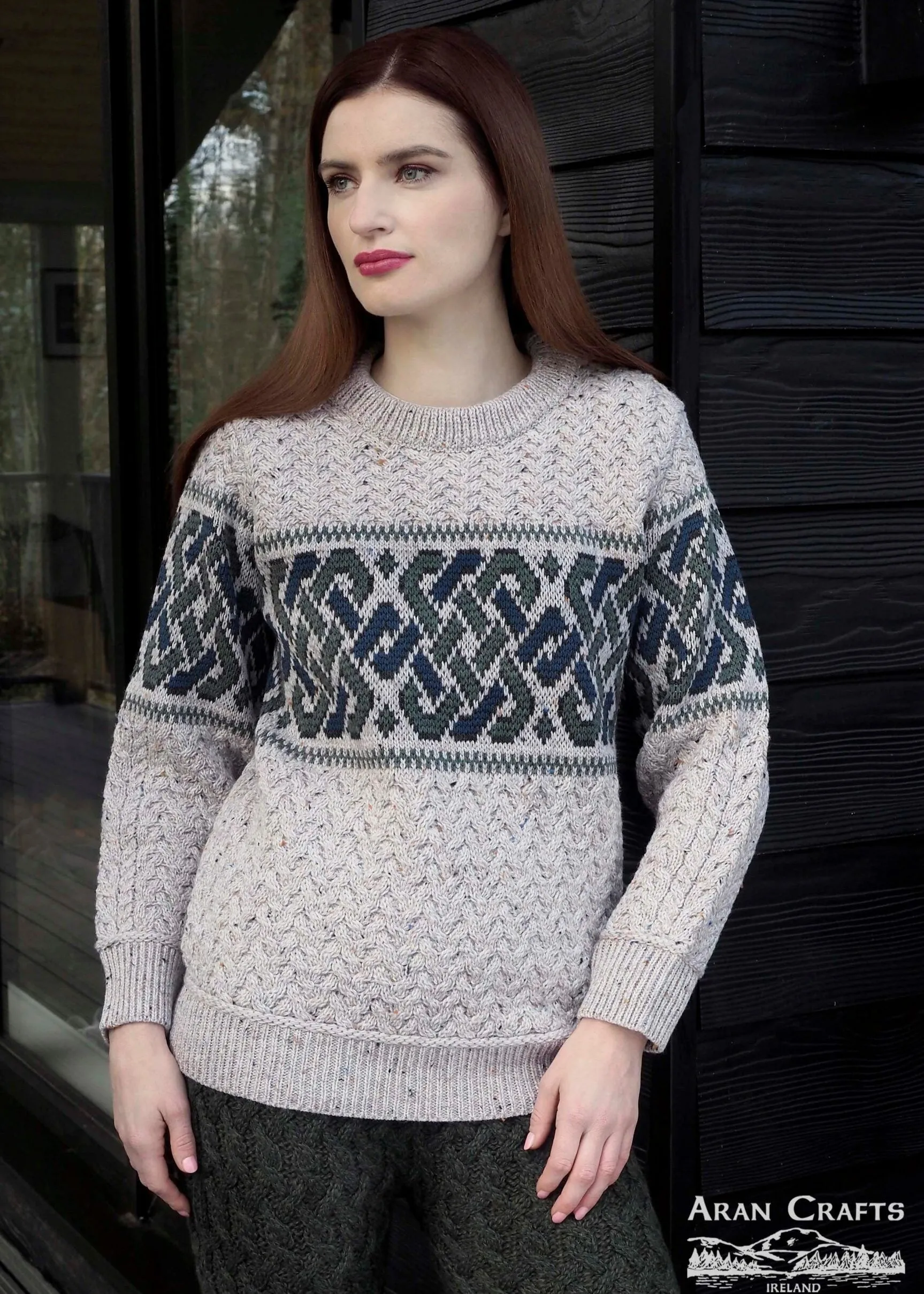 Aran Crafts Unisex Jacquard Sweater | Oatmeal