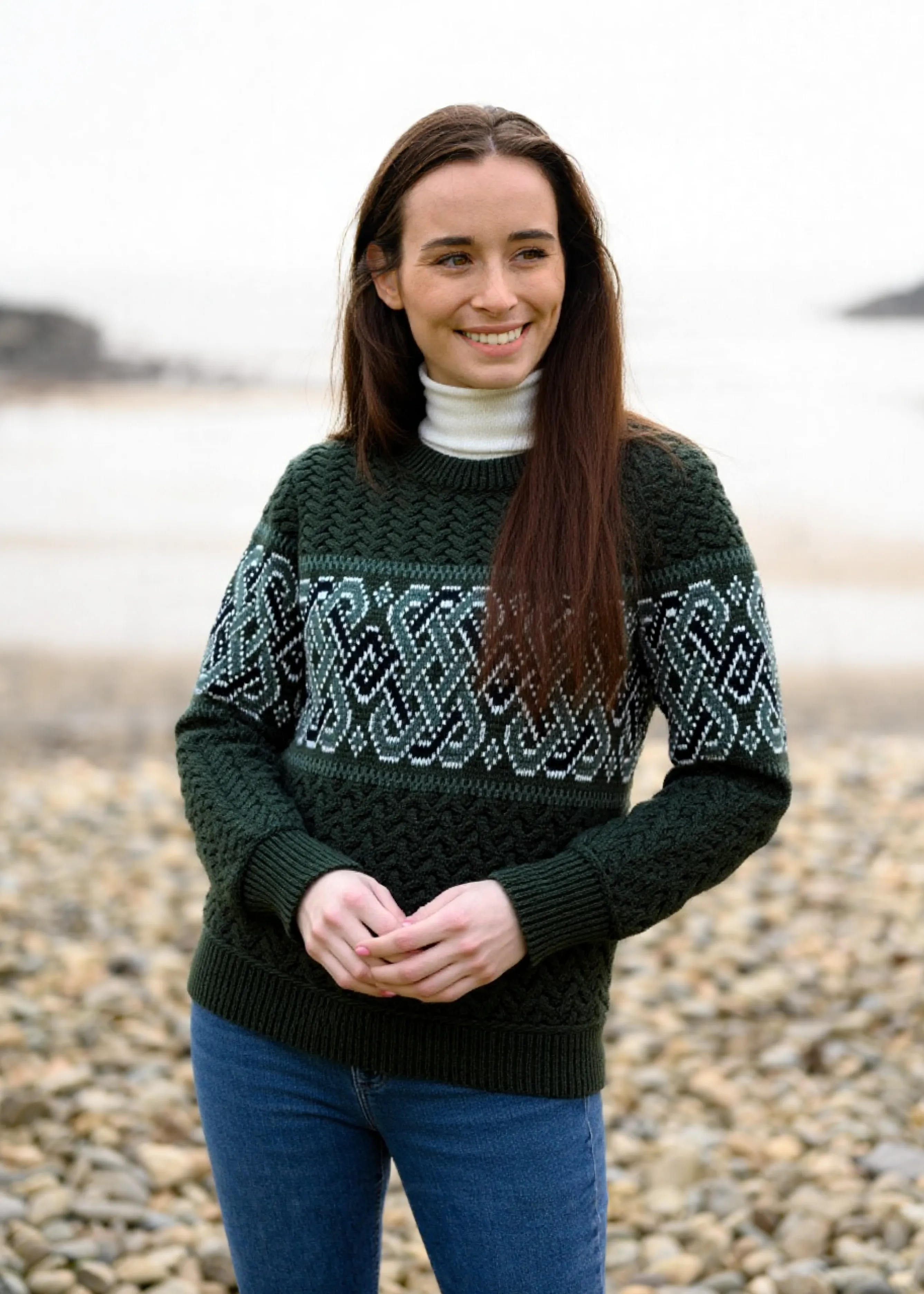Aran Unisex Jacquard Sweater | Green