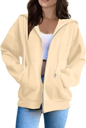 BAXLIMEK Zip Up Hoodies for Women,2023 Fall Outfits Casual Long Sleeve Hoodies Outerwear,Trendy Oversized Sweatshirt Coats