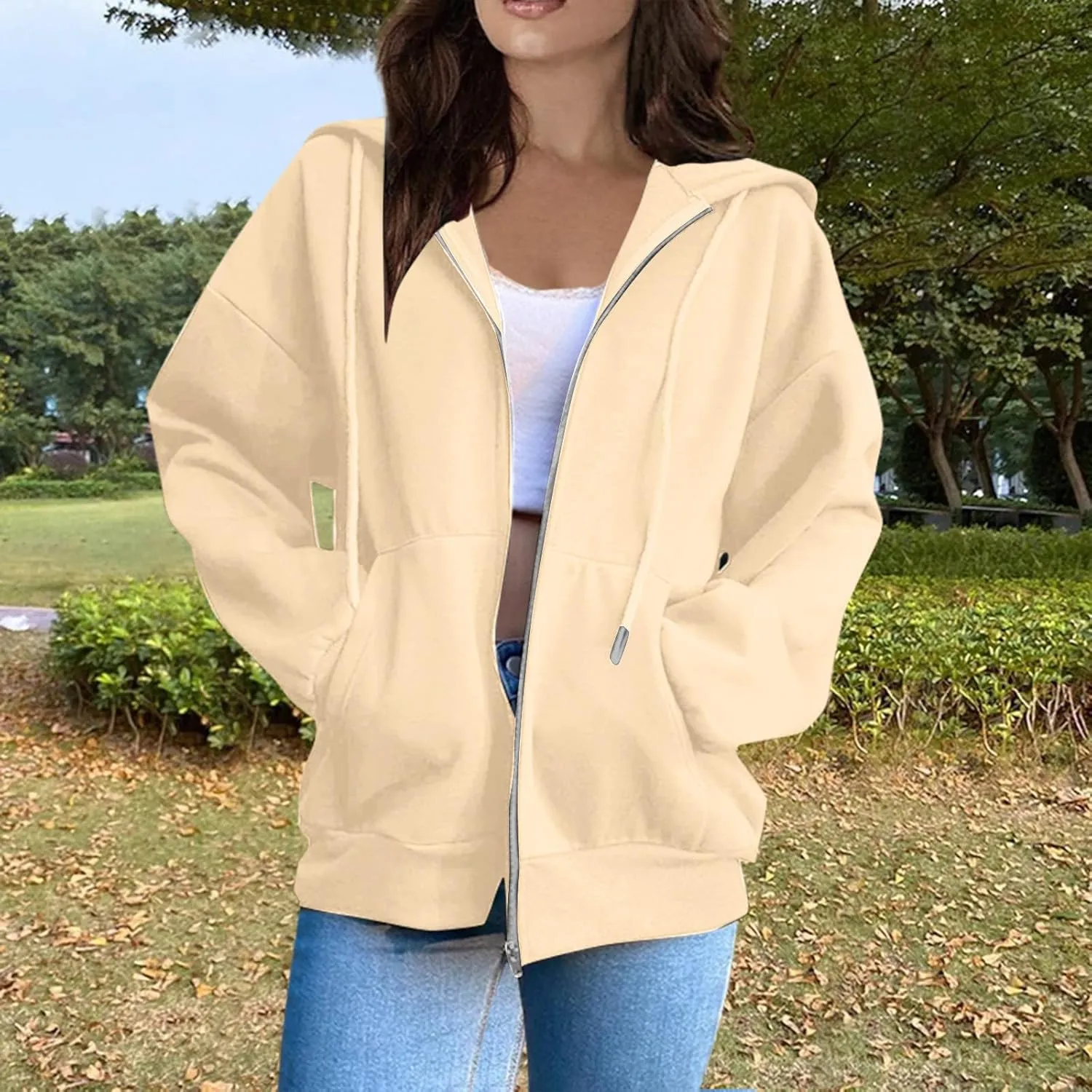 BAXLIMEK Zip Up Hoodies for Women,2023 Fall Outfits Casual Long Sleeve Hoodies Outerwear,Trendy Oversized Sweatshirt Coats