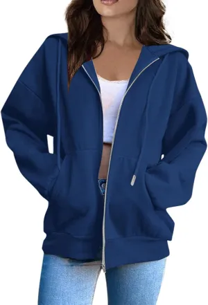 BAXLIMEK Zip Up Hoodies for Women,2023 Fall Outfits Casual Long Sleeve Hoodies Outerwear,Trendy Oversized Sweatshirt Coats