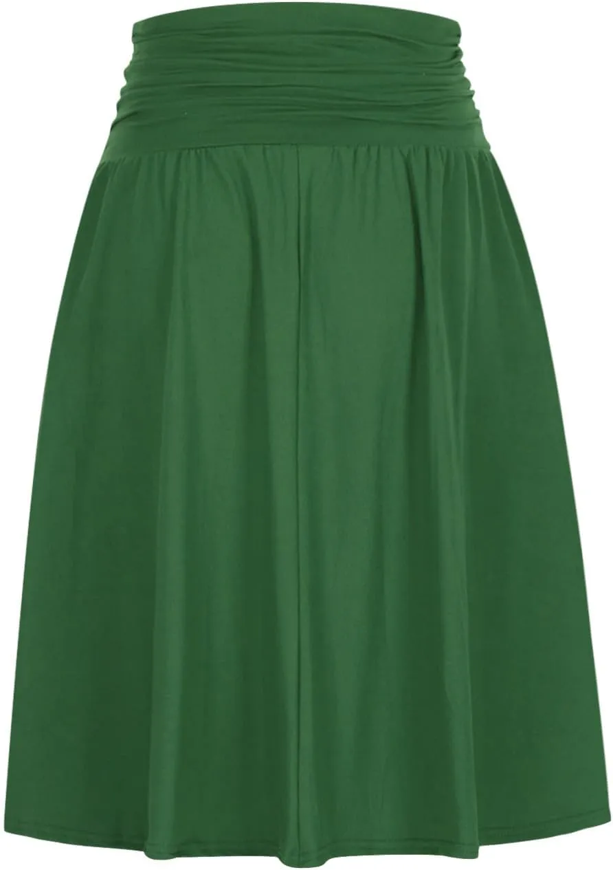 Binmer Women's High Waist Midi Skirt Vintage Elastic A-Line Pleated Below The Knee Length Ruched Flowy Skirts with Pockets