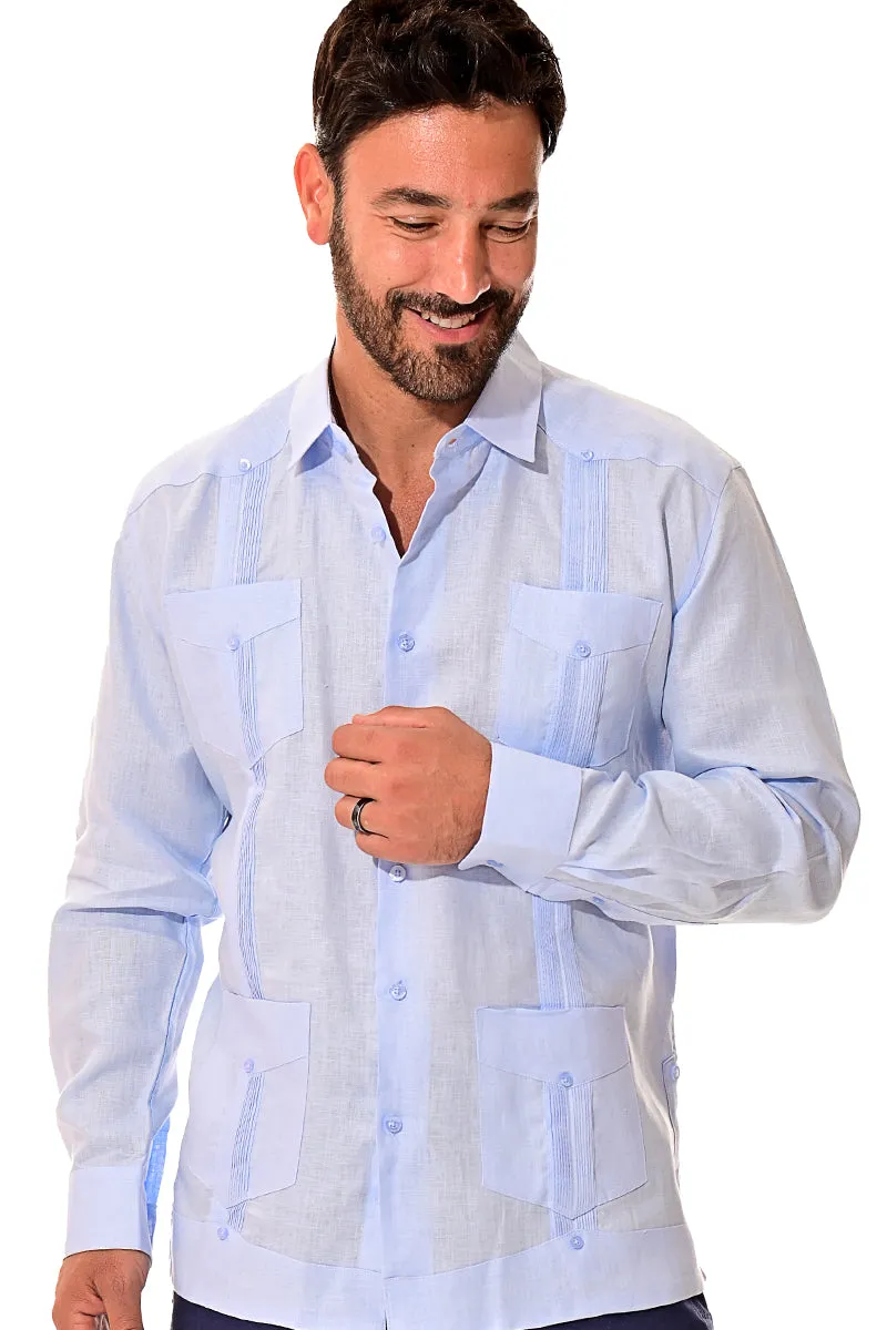 Bohio 100% Linen Traditional Guayabera Shirt for Men's 4 Pocket L/S in (7) Colors -MLS501