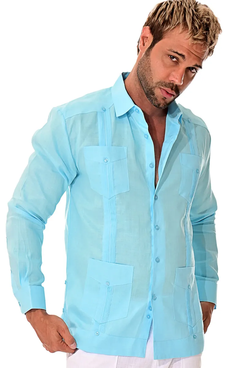 Bohio 100% Linen Traditional Guayabera Shirt for Men's 4 Pocket L/S in (7) Colors -MLS501