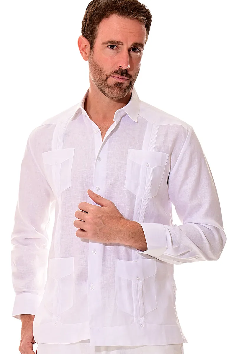 Bohio 100% Linen Traditional Guayabera Shirt for Men's 4 Pocket L/S in (7) Colors -MLS501