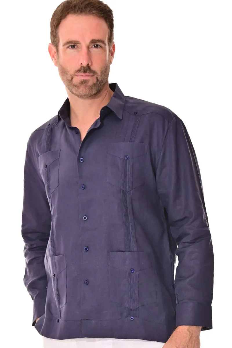 Bohio 100% Linen Traditional Guayabera Shirt for Men's 4 Pocket L/S in (7) Colors -MLS501