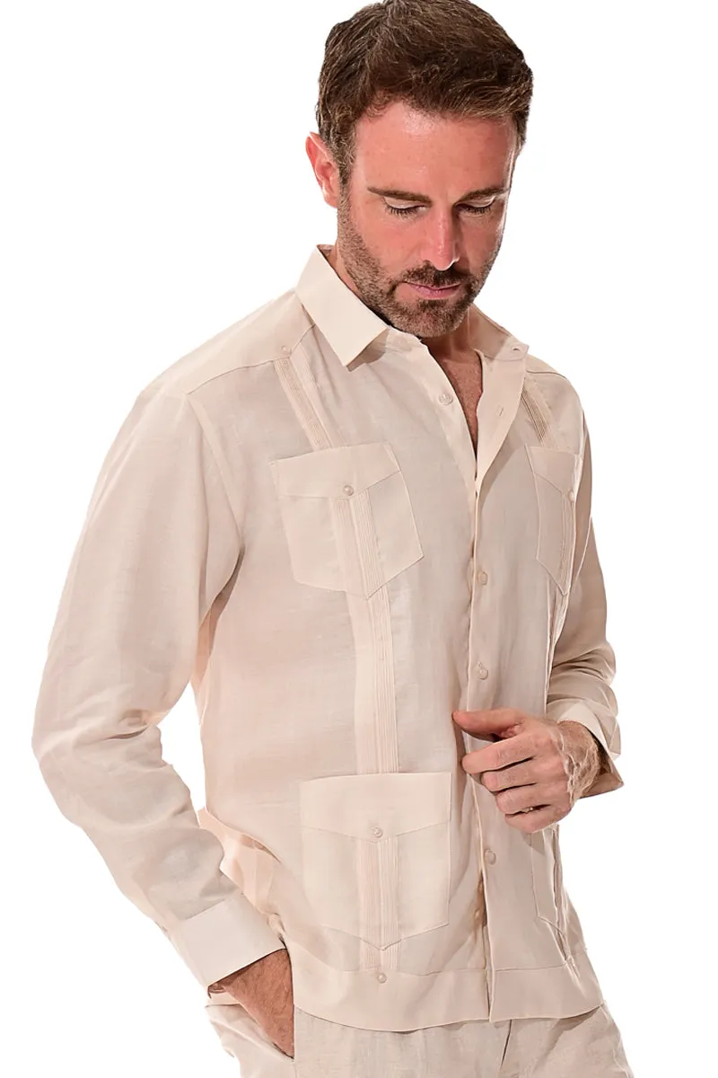 Bohio 100% Linen Traditional Guayabera Shirt for Men's 4 Pocket L/S in (7) Colors -MLS501