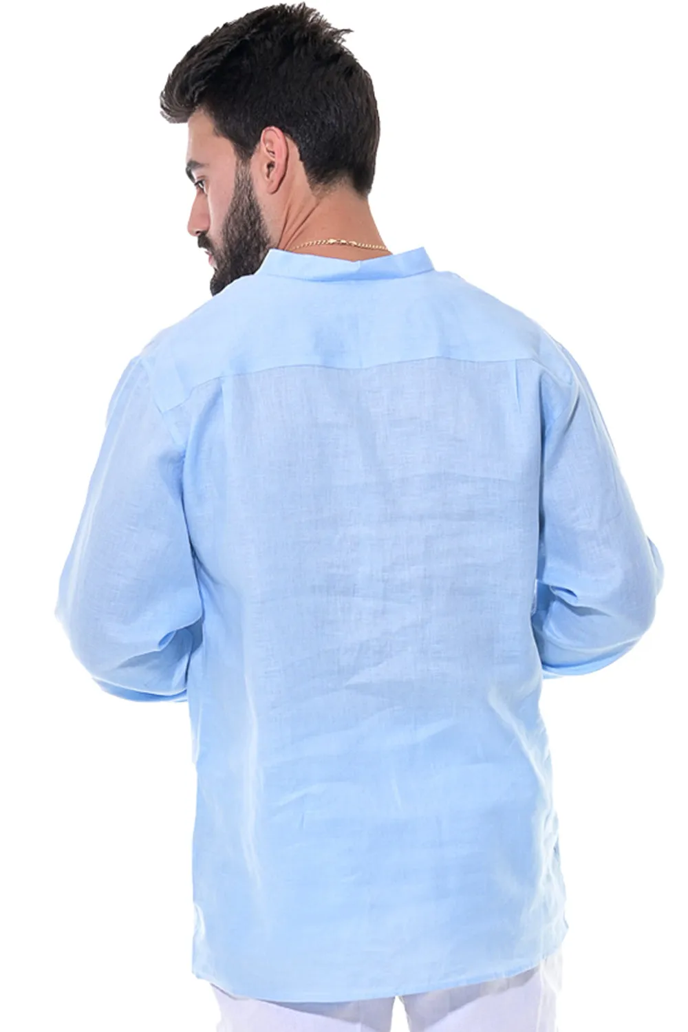 Bohio Men's 100% Linen Henley Long Sleeve Shirt w/Pin Tuck Placket-MLS1279