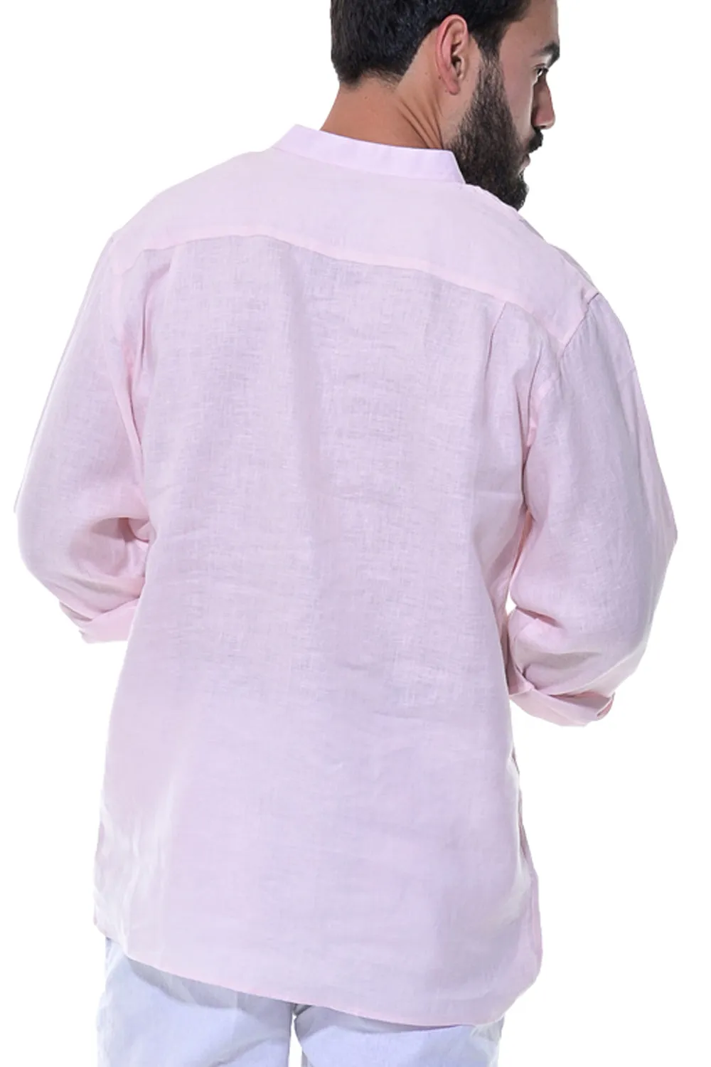 Bohio Men's 100% Linen Henley Long Sleeve Shirt w/Pin Tuck Placket-MLS1279