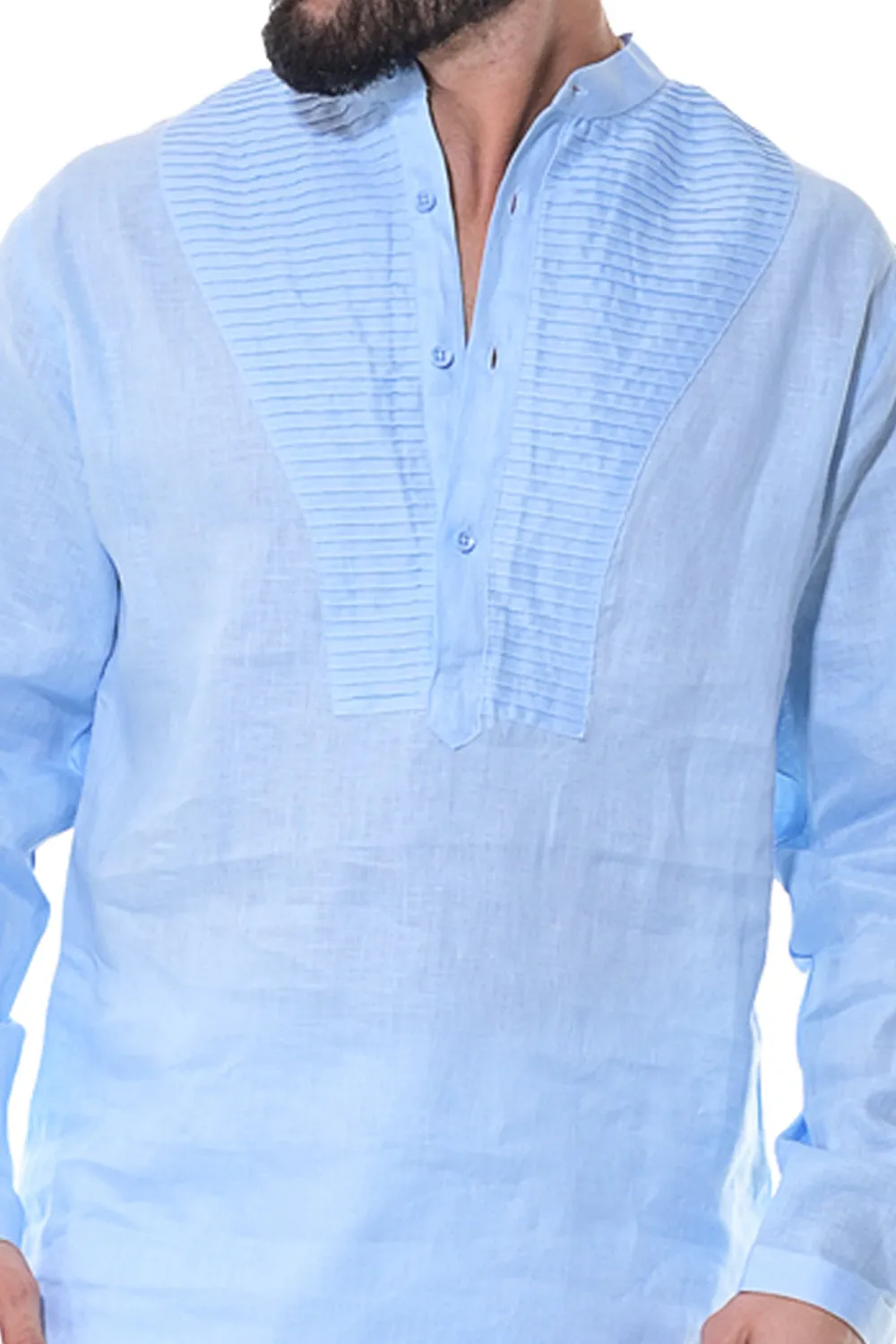 Bohio Men's 100% Linen Henley Long Sleeve Shirt w/Pin Tuck Placket-MLS1279