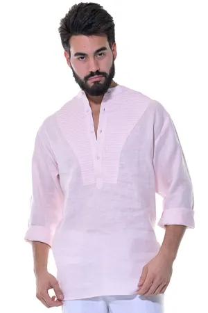 Bohio Men's 100% Linen Henley Long Sleeve Shirt w/Pin Tuck Placket-MLS1279
