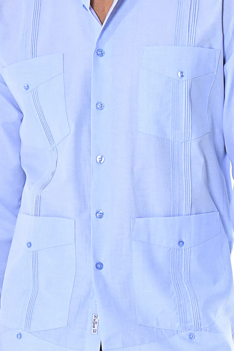 Bohio Mens Cuban Guayabera Shirt L/S w/Traditional 4 Pocket in (6) Colors MTCG1742
