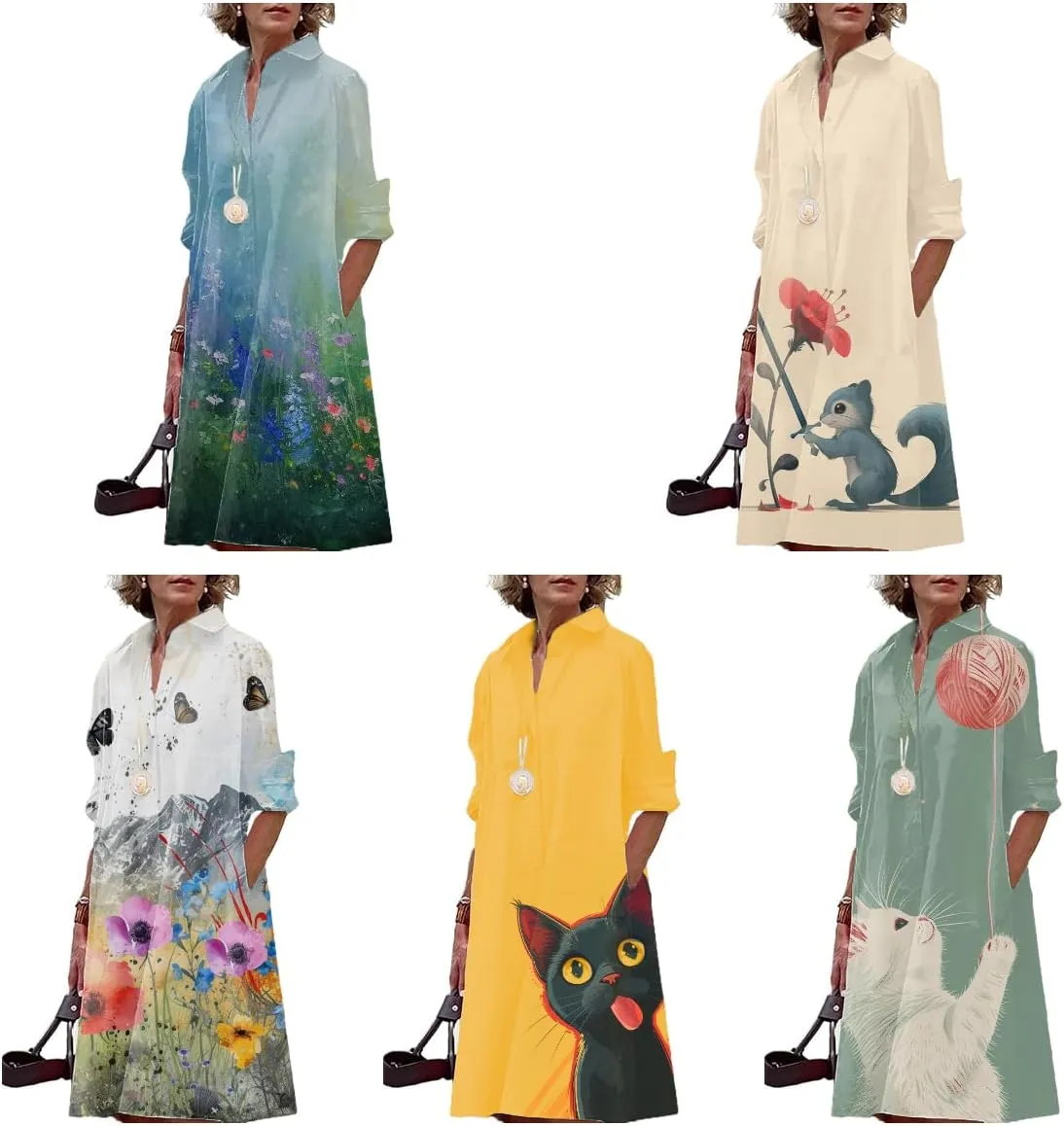 Boho Sun Dresses for Women Casual Fashion Comfy V Neck Business Midi Shirts Dresses Womens Button Down Shirt Dress