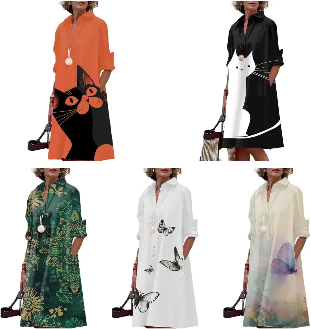 Boho Sun Dresses for Women Casual Fashion Comfy V Neck Business Midi Shirts Dresses Womens Button Down Shirt Dress
