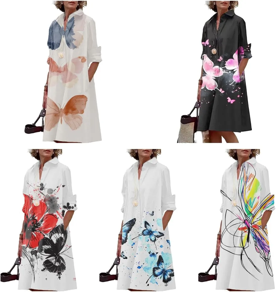 Boho Sun Dresses for Women Casual Fashion Comfy V Neck Business Midi Shirts Dresses Womens Button Down Shirt Dress