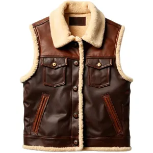 Brown Shearling Vest – Luxurious Leather Finish | El Zoro