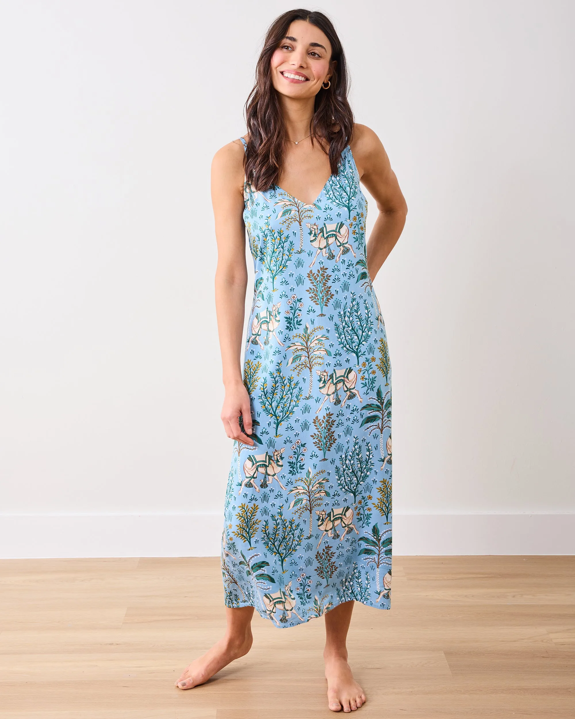 Camel's Courtyard - Eco Satin Chic To Sleep Nightie - Slate Blue
