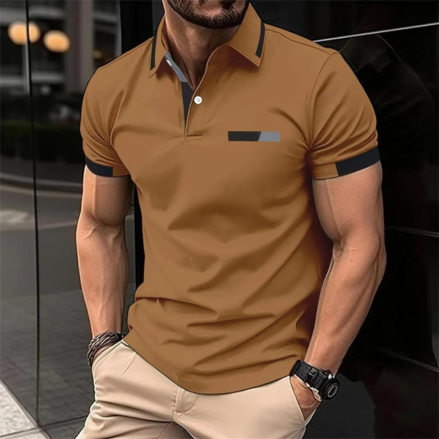 Casual Polo Shirts for Men Short Sleeve Work Business Tees Fashion Golf Slim Fit Lapel T-Shirts Classic Basic Tops