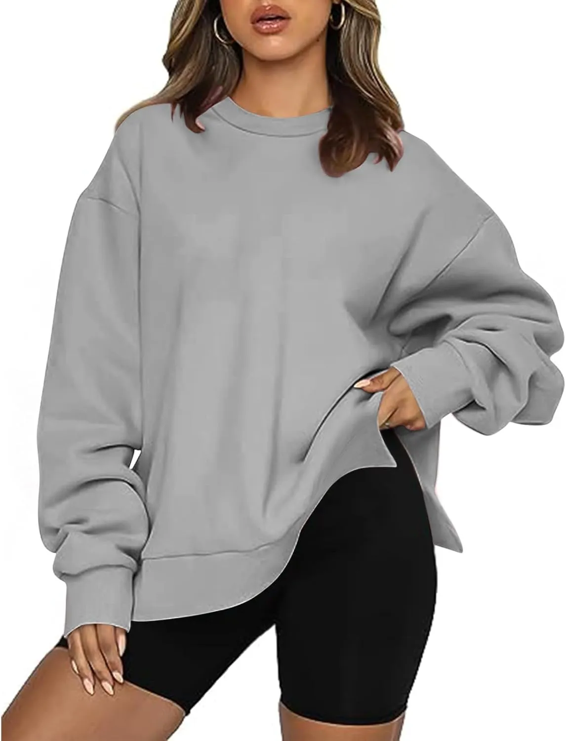 Ceboyel Women Crew Neck Oversized Sweatshirt Long Sleeve Causal Shirts Tops Solid Color Fall Sweater Trendy Y2K Clothes 2023