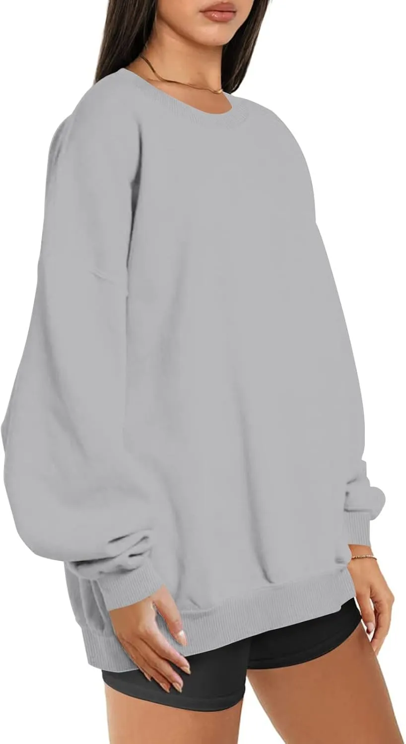 Ceboyel Womens Solid Color Crewneck Sweatshirt Oversized Comfort Pullover Sweater Trendy Fall Tops 2023 Fashion Outfits