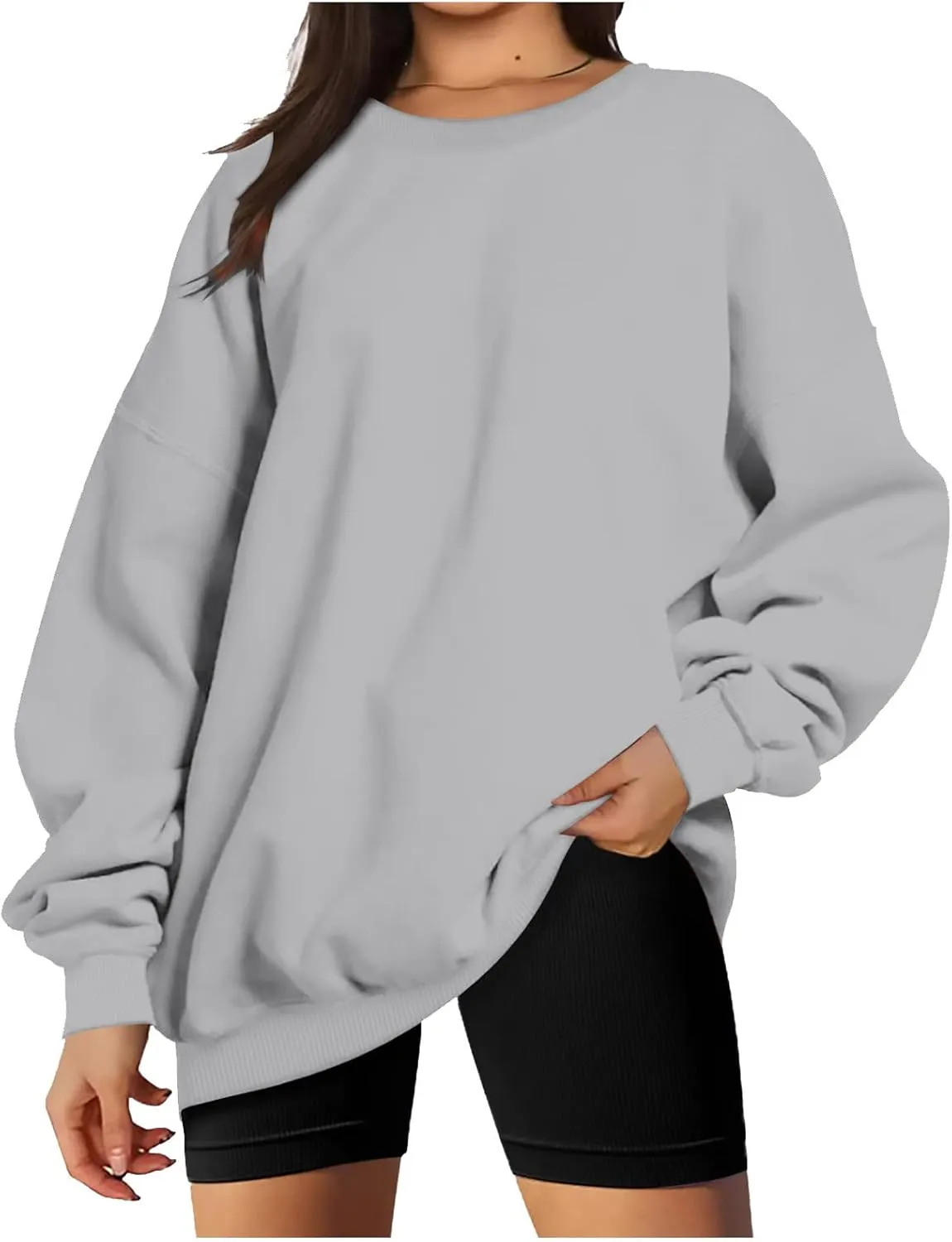 Ceboyel Womens Solid Color Crewneck Sweatshirt Oversized Comfort Pullover Sweater Trendy Fall Tops 2023 Fashion Outfits