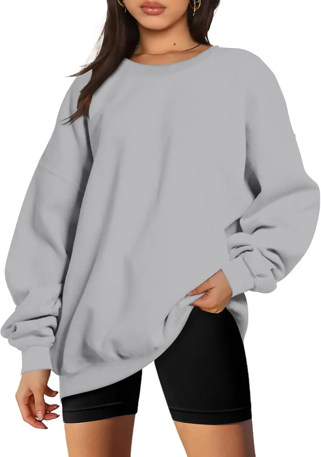 Ceboyel Womens Solid Color Crewneck Sweatshirt Oversized Comfort Pullover Sweater Trendy Fall Tops 2023 Fashion Outfits