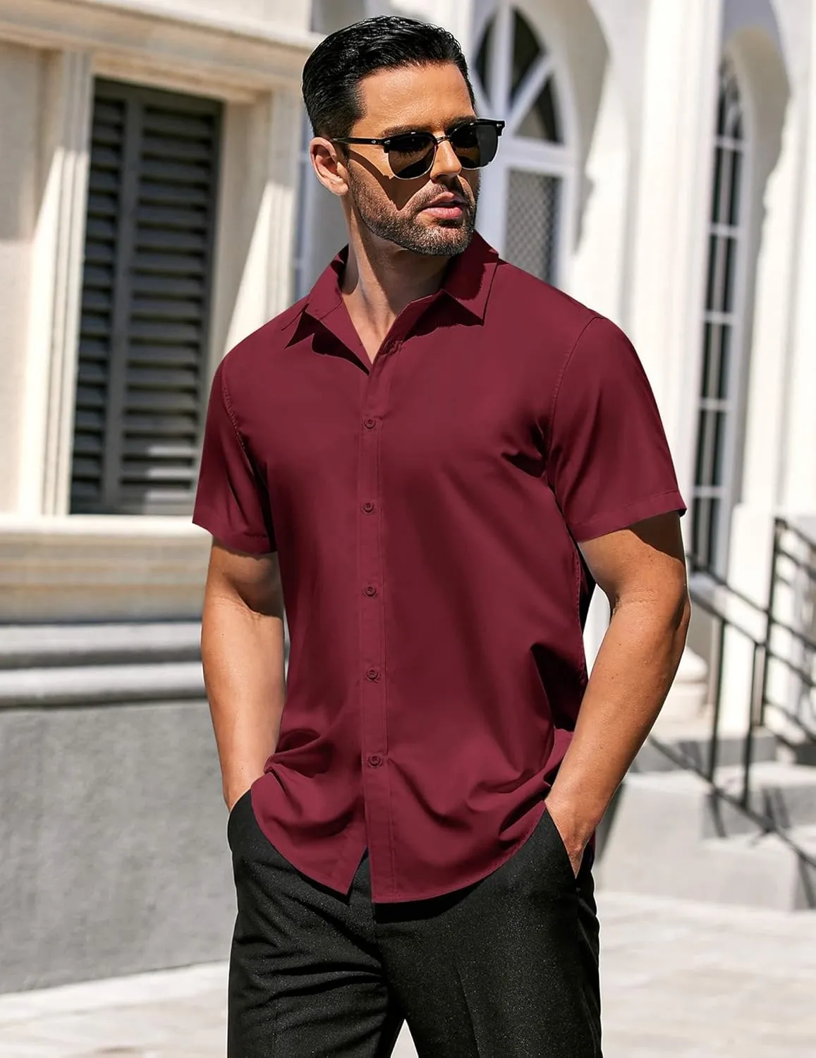 COOFANDY Men's Casual Dress Shirts Short Sleeve Wrinkle Free Casual Button Down Shirts