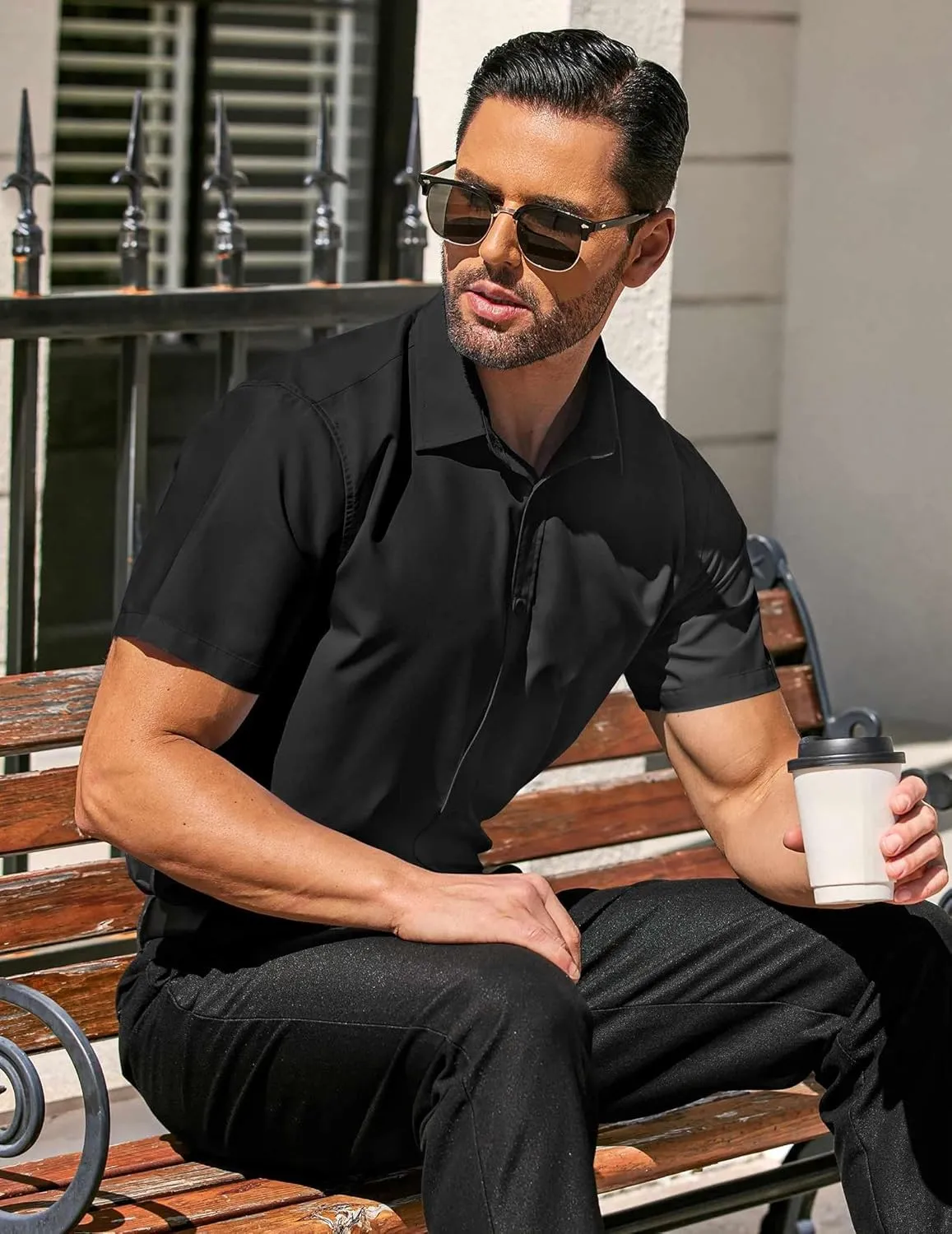COOFANDY Men's Casual Dress Shirts Short Sleeve Wrinkle Free Casual Button Down Shirts