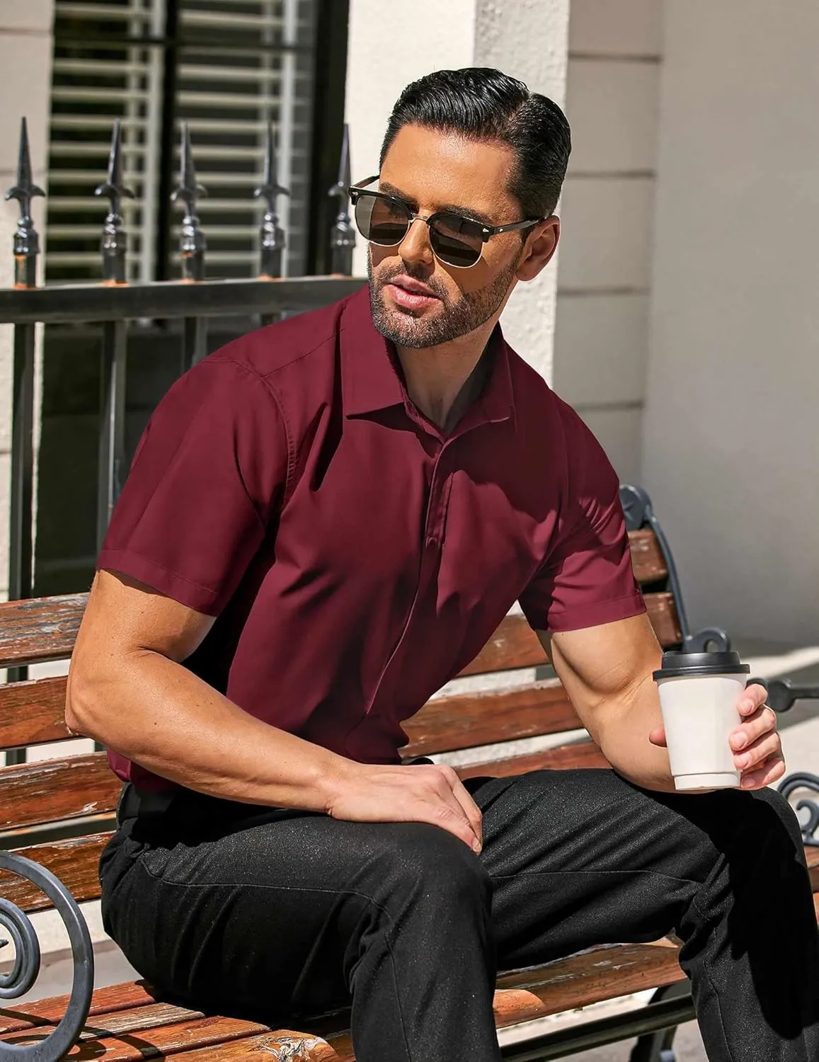 COOFANDY Men's Casual Dress Shirts Short Sleeve Wrinkle Free Casual Button Down Shirts