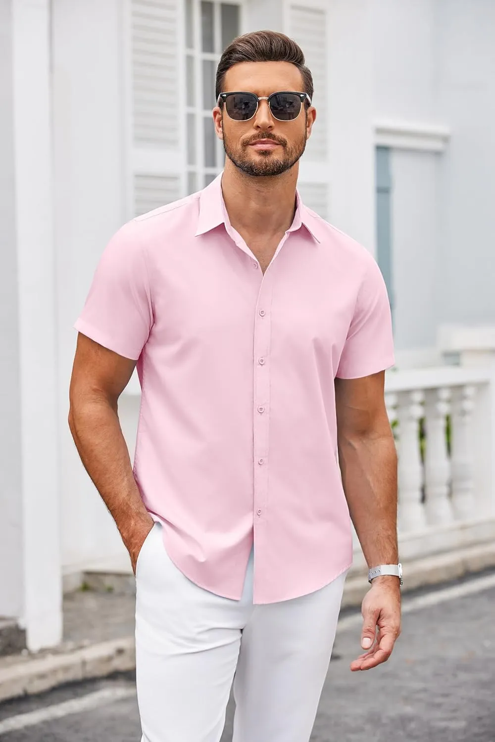 COOFANDY Men's Casual Dress Shirts Short Sleeve Wrinkle Free Casual Button Down Shirts