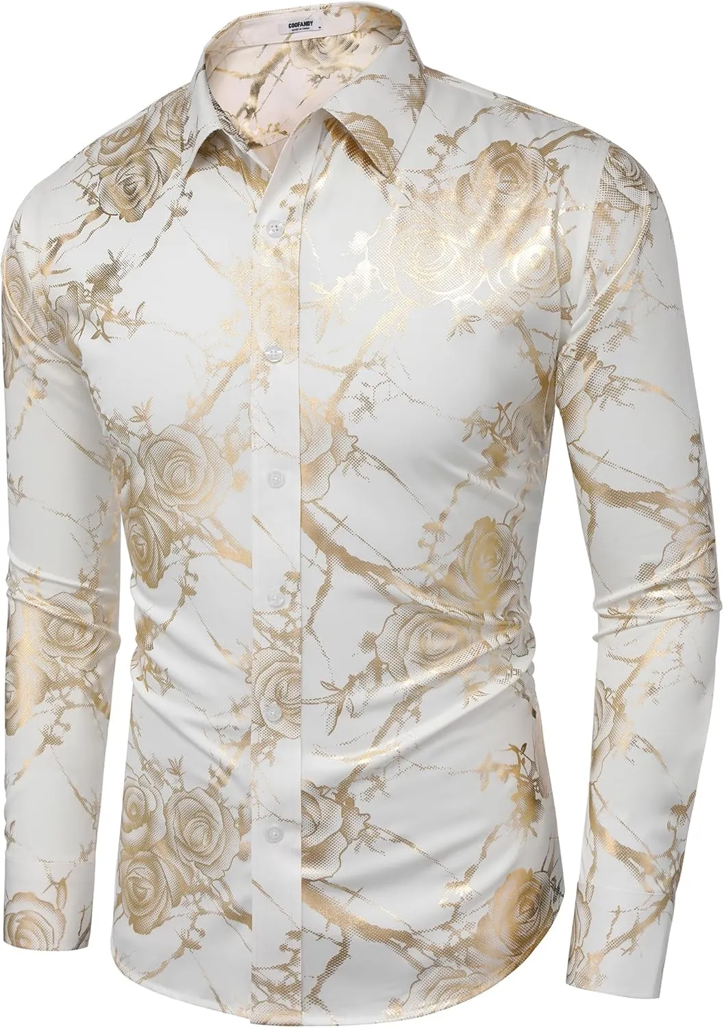COOFANDY Men's Paisley Shirt Luxury Disco Long Sleeve Button Down Dress Shirts