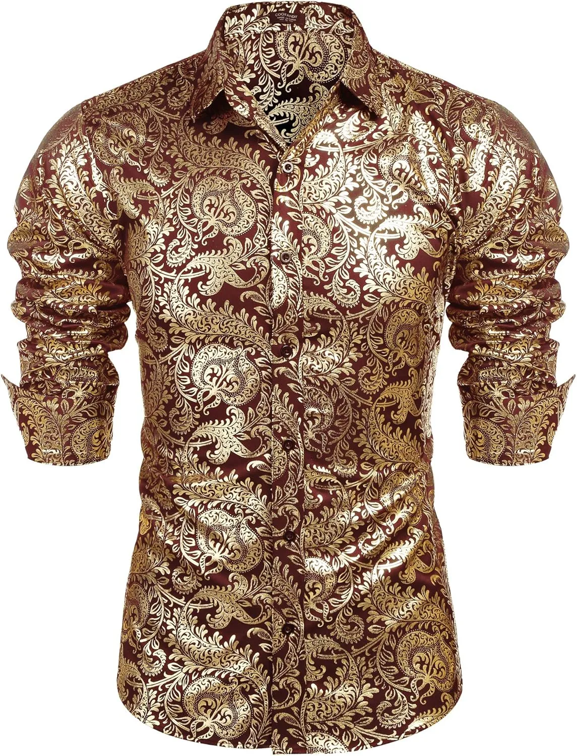 COOFANDY Men's Paisley Shirt Luxury Disco Long Sleeve Button Down Dress Shirts