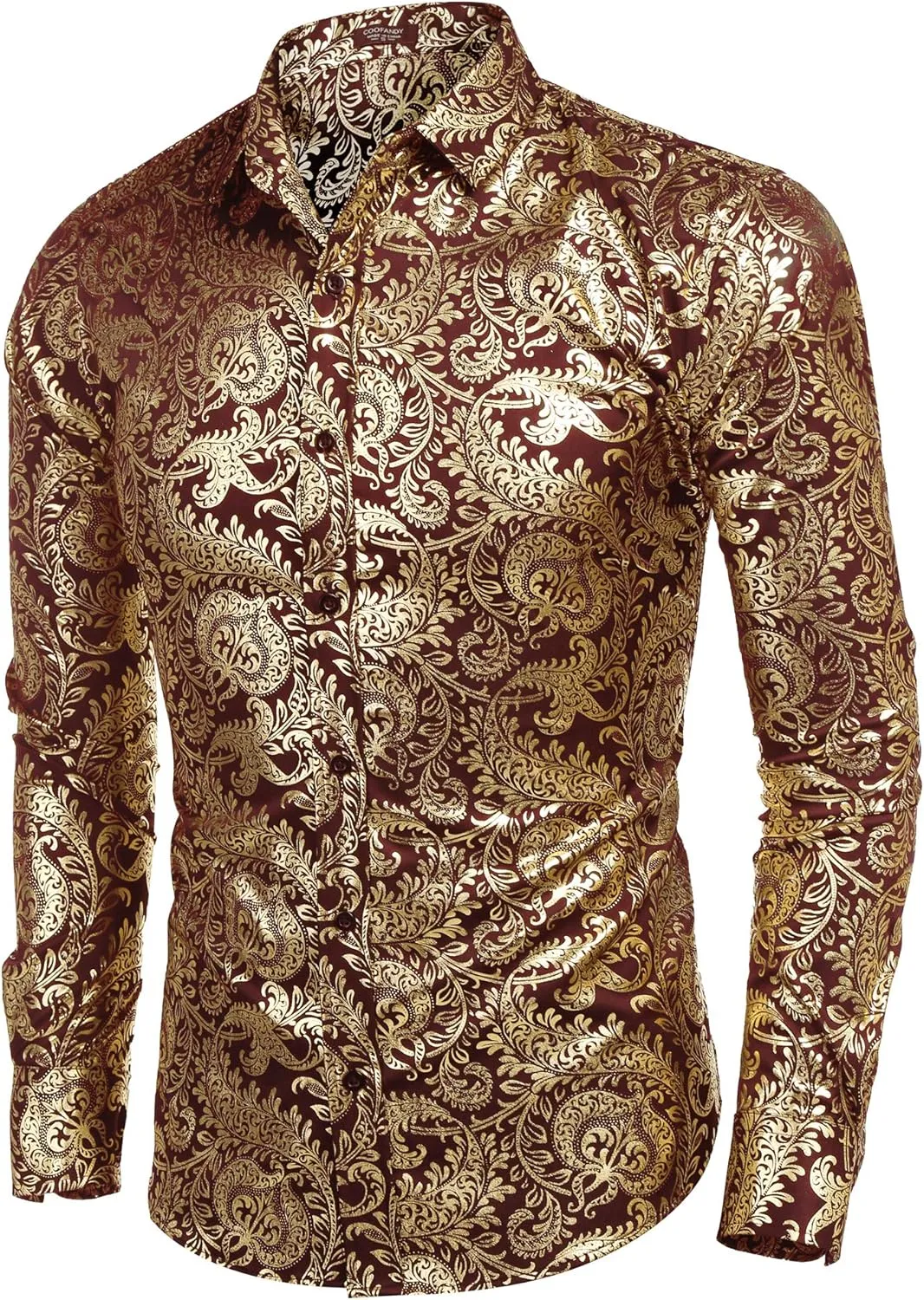 COOFANDY Men's Paisley Shirt Luxury Disco Long Sleeve Button Down Dress Shirts