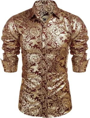 COOFANDY Men's Paisley Shirt Luxury Disco Long Sleeve Button Down Dress Shirts