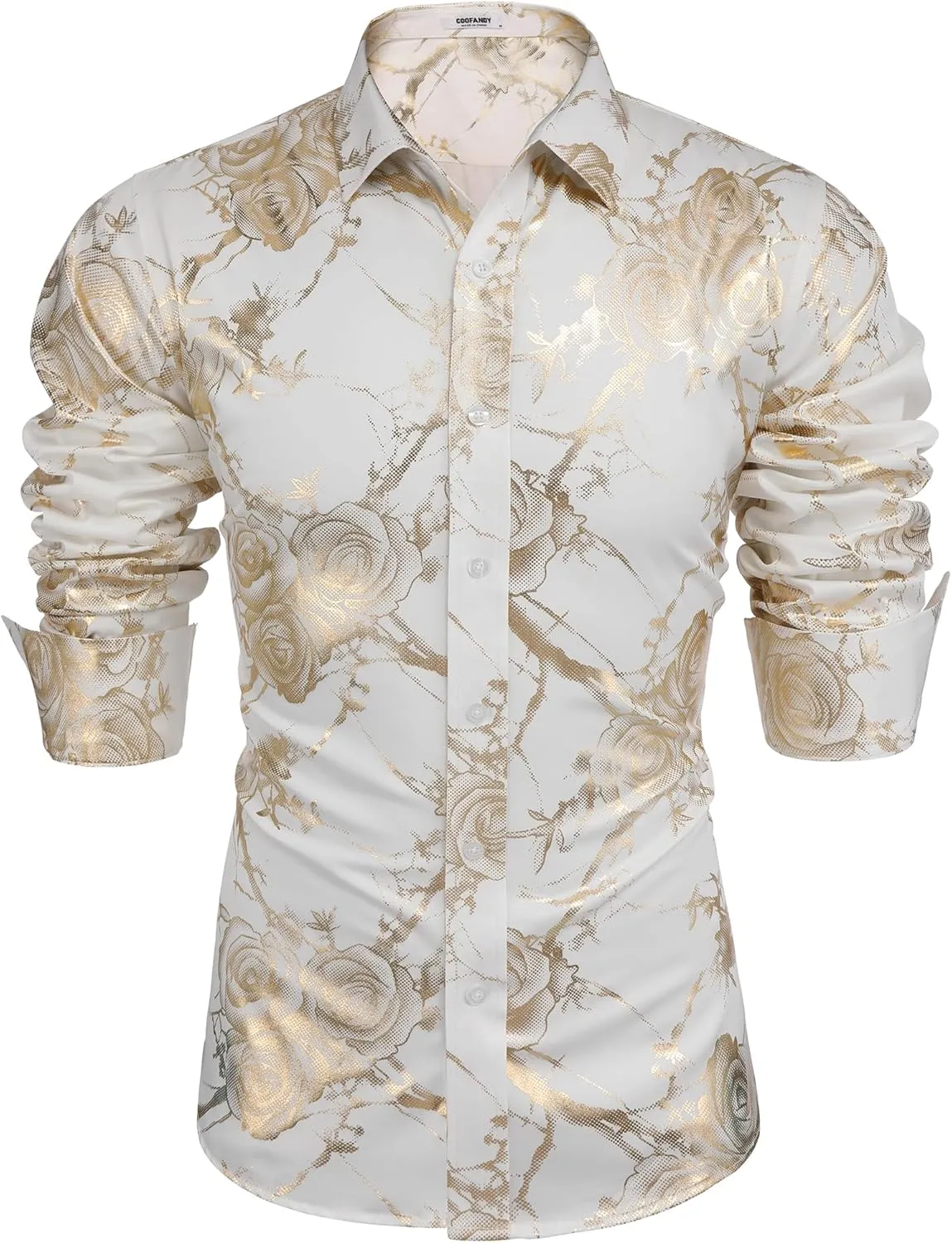 COOFANDY Men's Paisley Shirt Luxury Disco Long Sleeve Button Down Dress Shirts