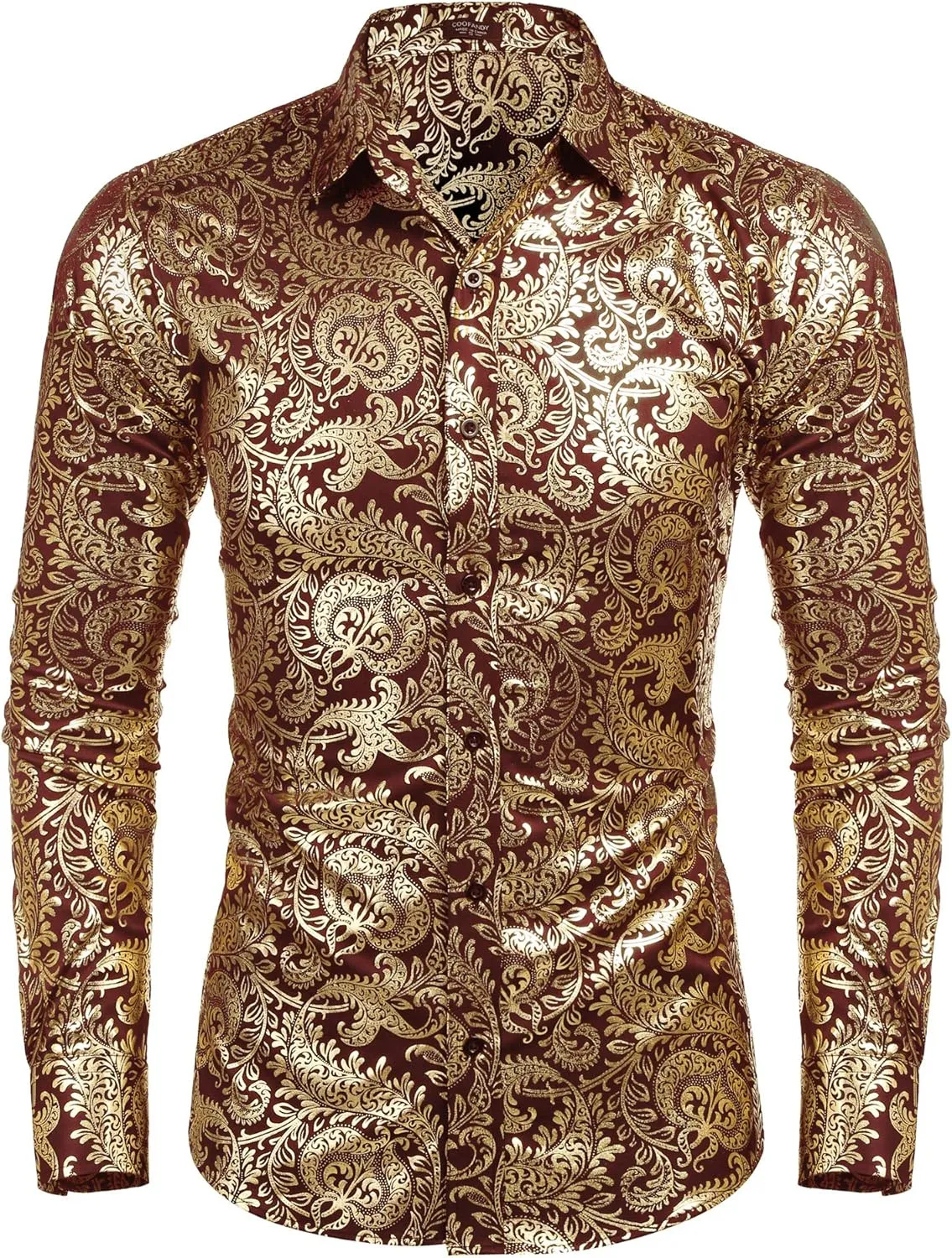 COOFANDY Men's Paisley Shirt Luxury Disco Long Sleeve Button Down Dress Shirts