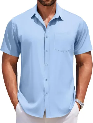 COOFANDY Men's Short Sleeve Button Down Shirts Casual Summer Untucked Wrinkle Free Dress Shirts with Pocket
