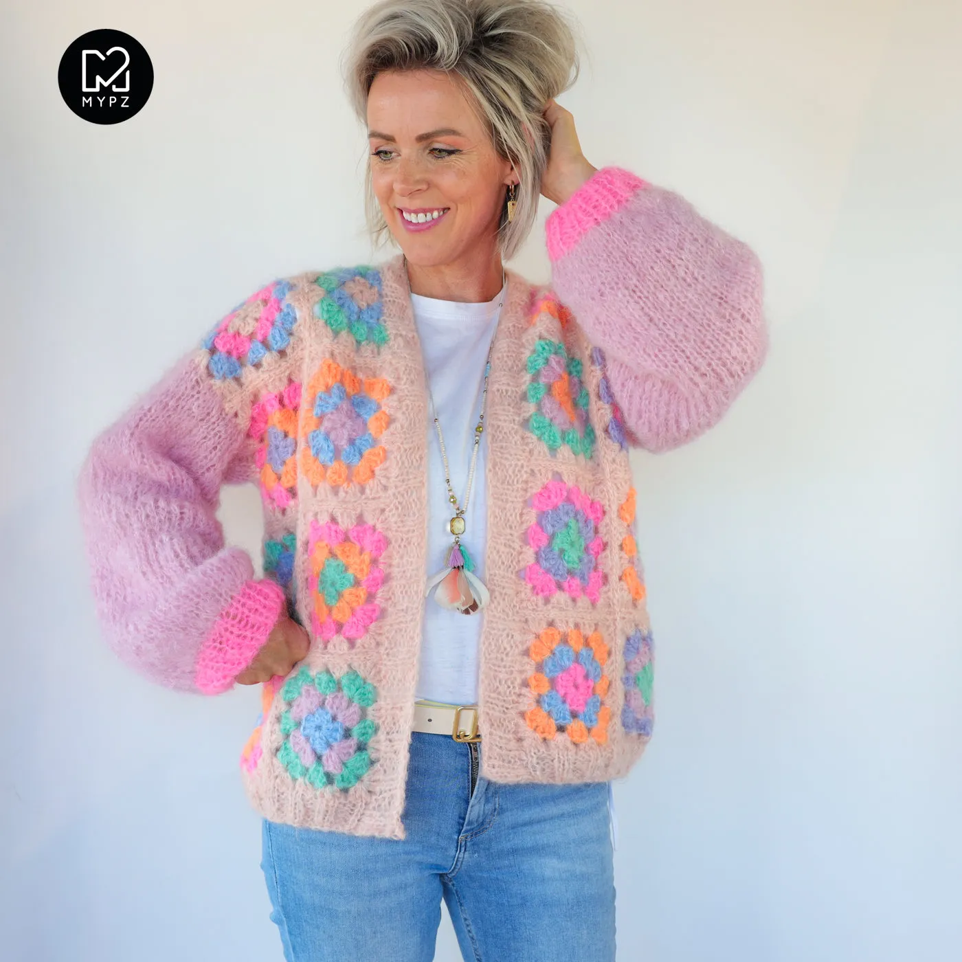 Crochet pattern - MYPZ Granny square mohair cardigan Marshmallow (ENG-NL-DE)