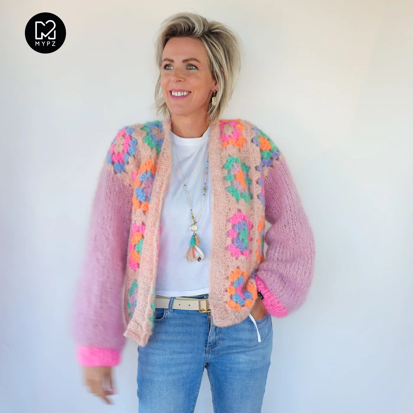 Crochet pattern - MYPZ Granny square mohair cardigan Marshmallow (ENG-NL-DE)